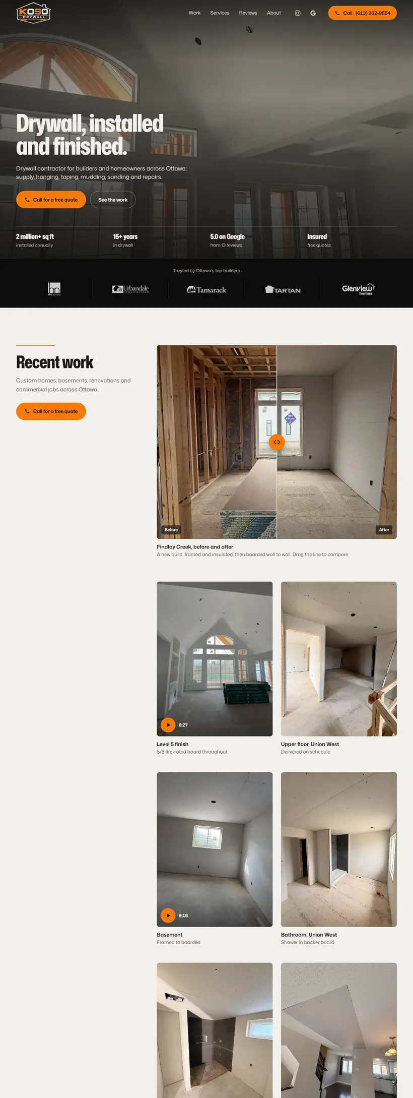 Home page we built for KOSO Drywall
