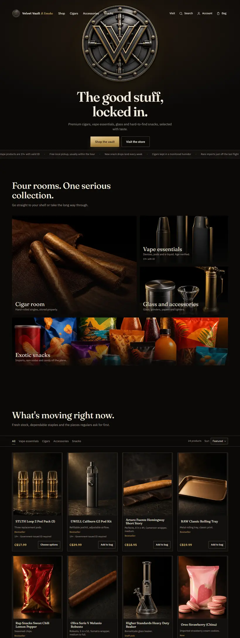 Home page we built for Velvet Vault