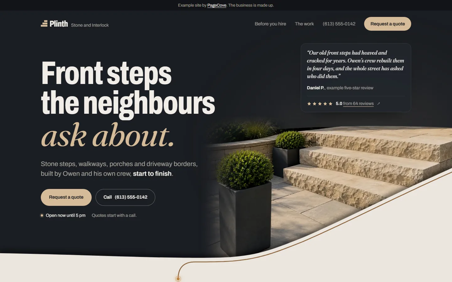 Example page for Plinth Stone and Interlock, a made-up stone and interlock business