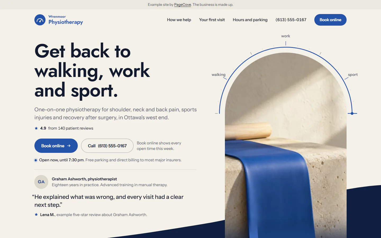 Example page for Wrenmoor Physiotherapy, a made-up physiotherapy clinic